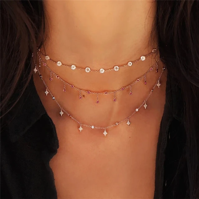 Collana vintage con cristalli multi-elemento per donna, alla moda, con pietre a più strati, ciondolo lungo, gioielli regalo Boho._voghion.com