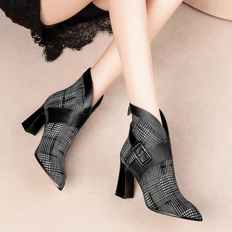Women's Ankle Boots High Heel With Back Zip British Style Formal_voghion.com