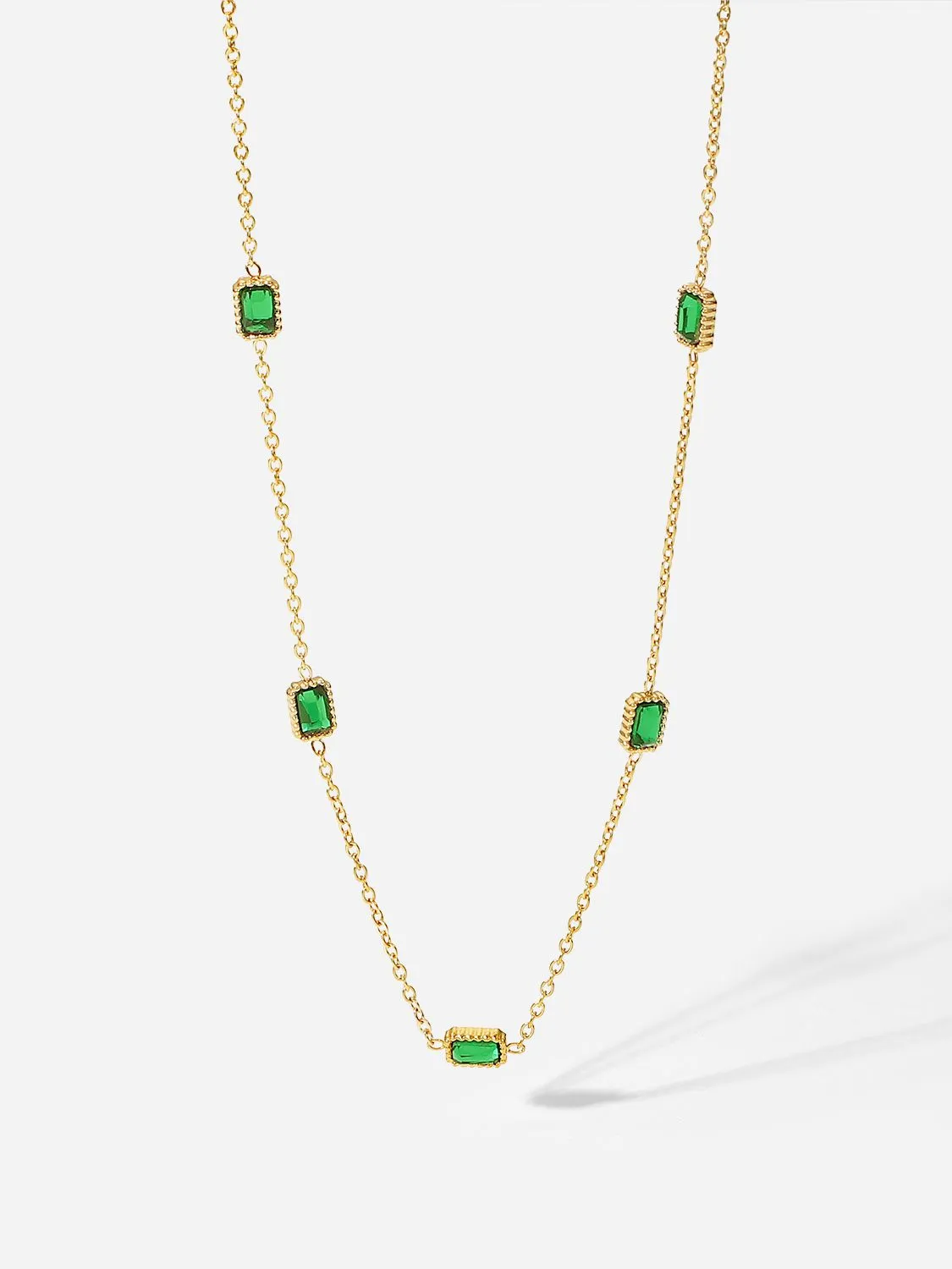Catene Uworld Dainty 14k placcato oro gioielli verde zircone cubico collana in acciaio inossidabile rettangolo girocollo per le donne_voghion.com
