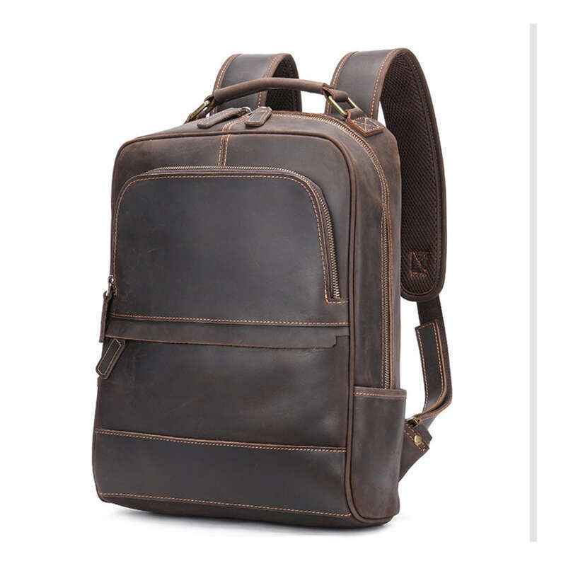 Genuine Running Backpack, Large Capacity Cowhide Leather Travel Bag, Men's_voghion.com