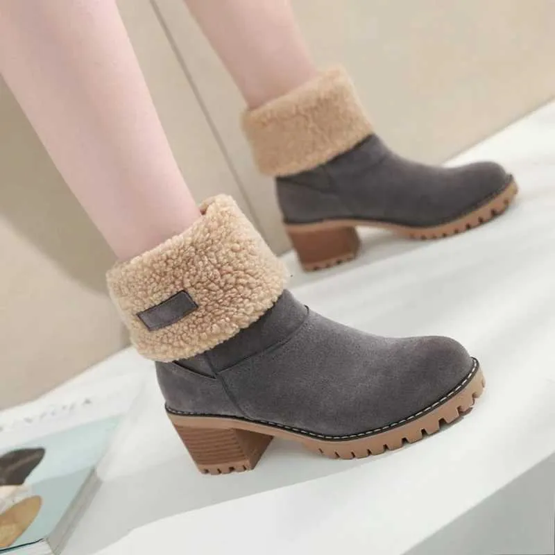 Casual Female Winter Fur Snow Warm Plush Womens Shoes Square High Heel Ankle Boots Black Botas De Mujer J241130_voghion.com