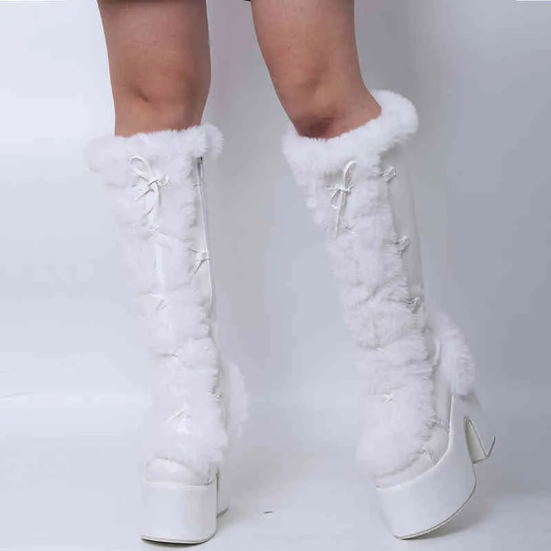 Lapolaka 2022 Fashion Waterproof Platform Heel Knee High Boots Lace Keep Warm The Winter Goth Punk Women Shoes T220915_voghion.com