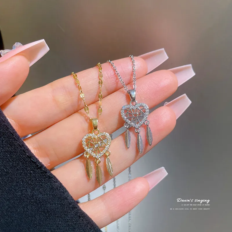 Collane con ciondolo in acciaio inossidabile 316L, minimalista, acchiappasogni, collana per donna, girocollo con nappa, gioielli alla moda per donna_voghion.com
