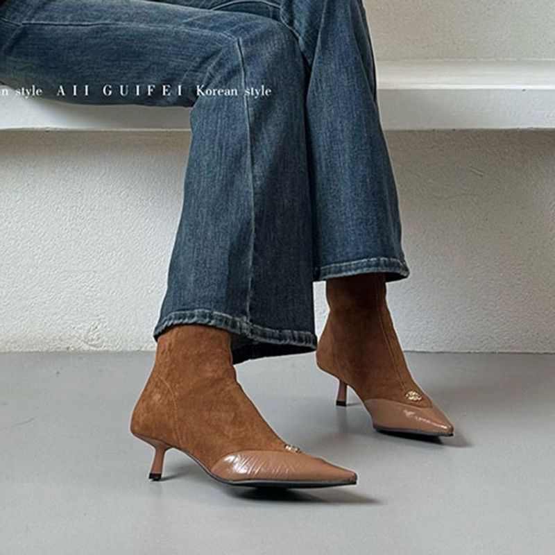 S Pointed 2024 Herbst und Winter Neue kurze Damenstiefel, High Heels, Sinn für Design, schmale Stiefel_voghion.com