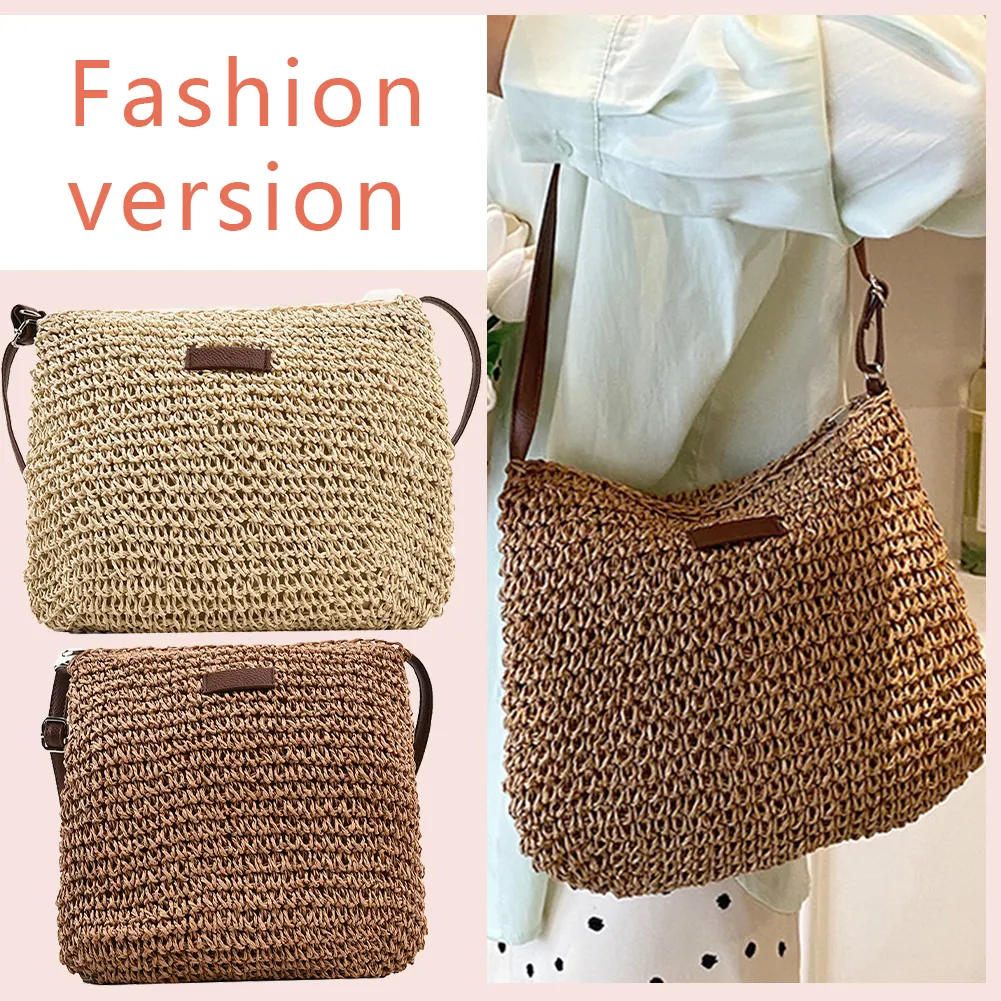 Borsa a tracolla estiva da donna in tessuto, per le vacanze, la spiaggia, semplice, borsa a tracolla casual, pochette da donna_voghion.com