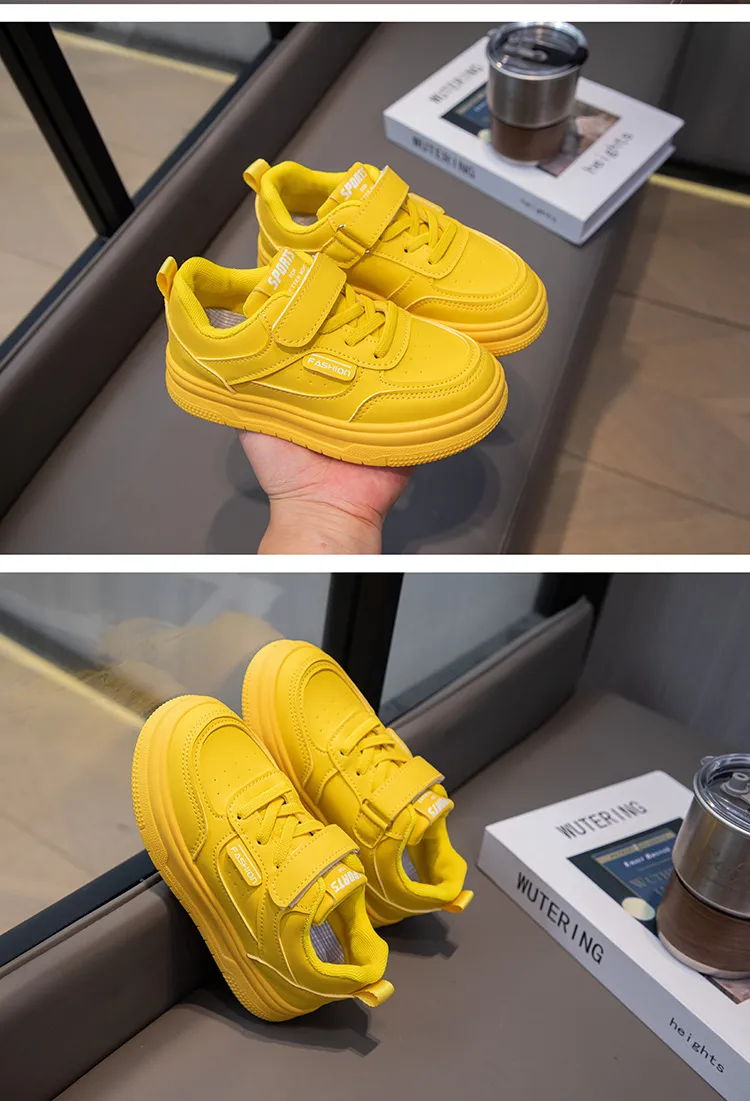 Toddler White Leather Pink Yellow Cute Girls Sneakers Littlesprouts Anti Slip Lightweight Kids Casual Board Soft Sole_voghion.com