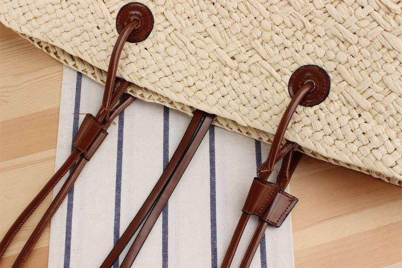 Modische einfache einfarbige Papiertasche im Retro-Stil mit Kontrastfarbe und großem Fassungsvermögen für den Urlaub,_voghion.com