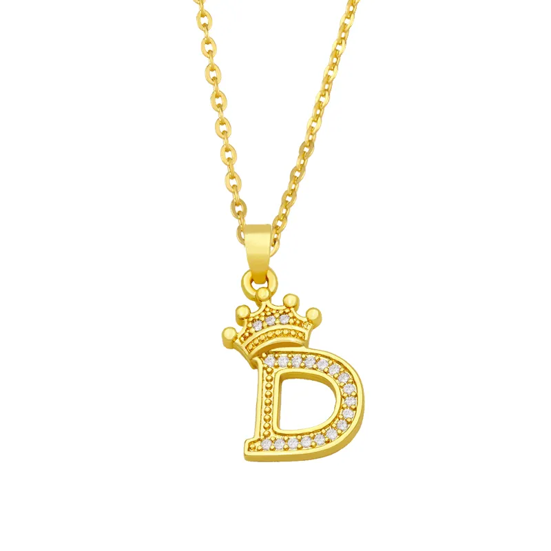 Anhänger Halsketten Mode Einfache Zirkon Krone 26 Englische Buchstaben Trendy Damen Halskette Für Mädchen Valentinstag Geschenk_voghion.com