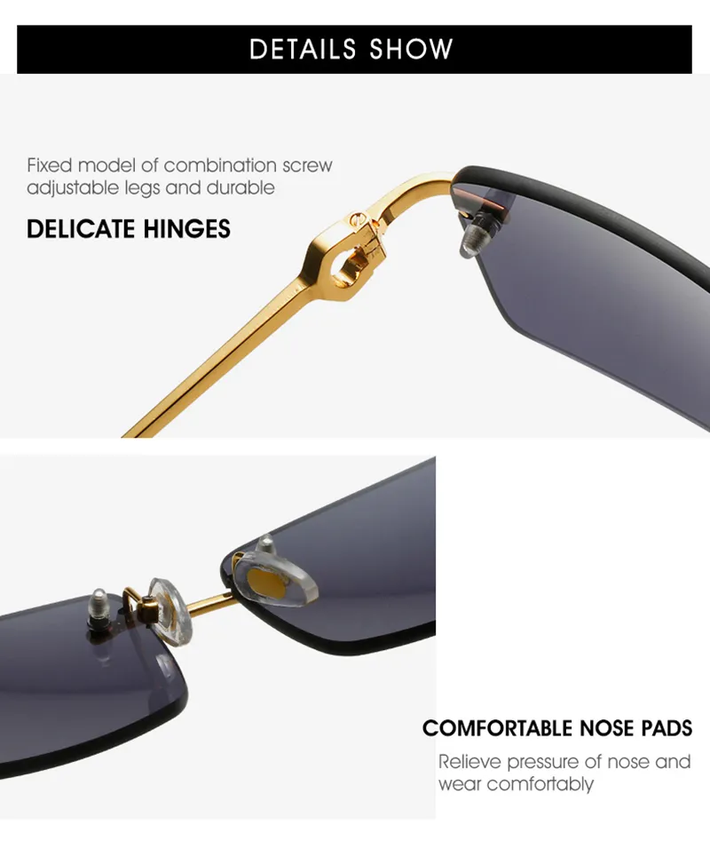 Wholesale Rimless Fashion hardware Series Sunglasses Metal driving glasses High Quality Designer UV400 rectangular shape_voghion.com