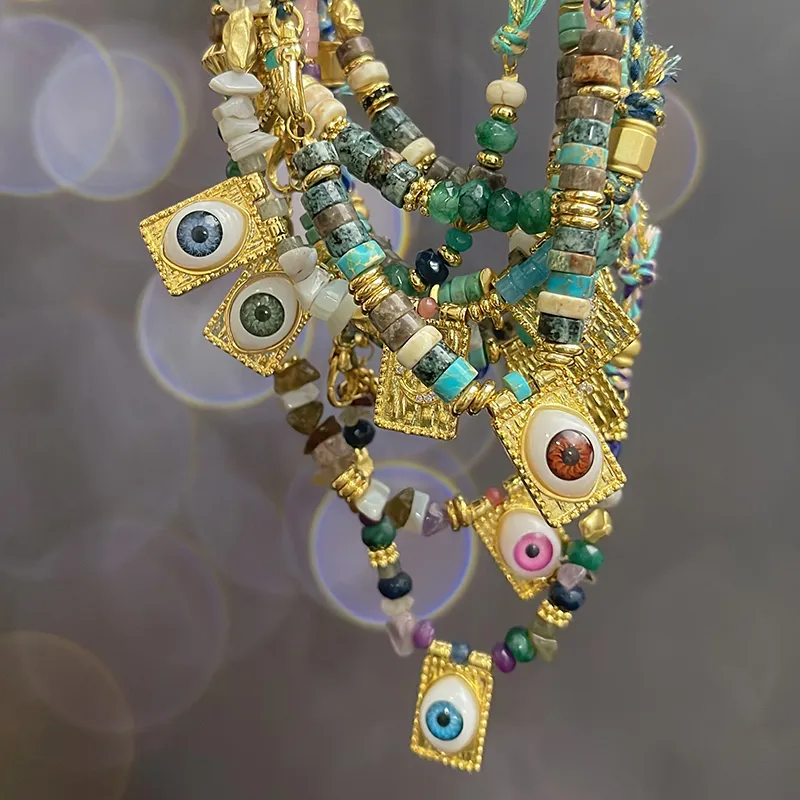 Catene Stile Multi Colore Corda Intrecciata Stella Luna Cuore Mano Occhio Collana Ciondolo Unico Mix Pietra Oro Cordino di Cotone Gioielli_voghion.com