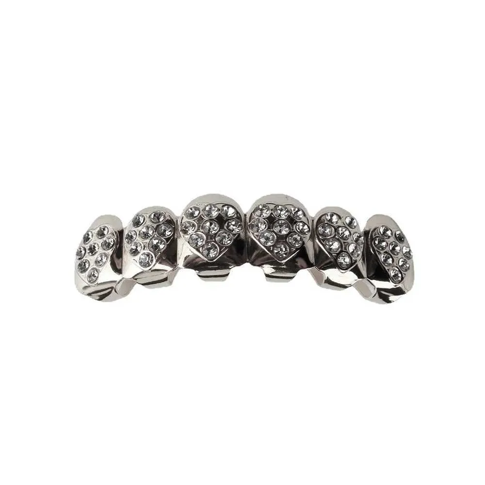YOUNGX Hip Hop Coeur Zircon Dents Grillz Bretelles Couleur Or Haut Bas Brillant CZ Pierre Dentaire Caps Pour Femmes Hommes Bijoux_voghion.com