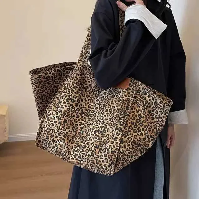 Handtasche mit Leopardenmuster, Retro-Canvas, große Kapazität, Einkaufstasche Y241026_voghion.com