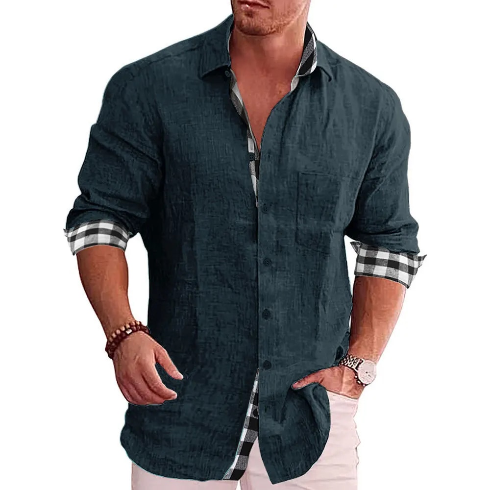 Camicie da uomo Abbigliamento Semplice Maniche lunghe Abiti firmati Camicetta normale Soial Fashion Camicia bianca Cotone e lino_voghion.com