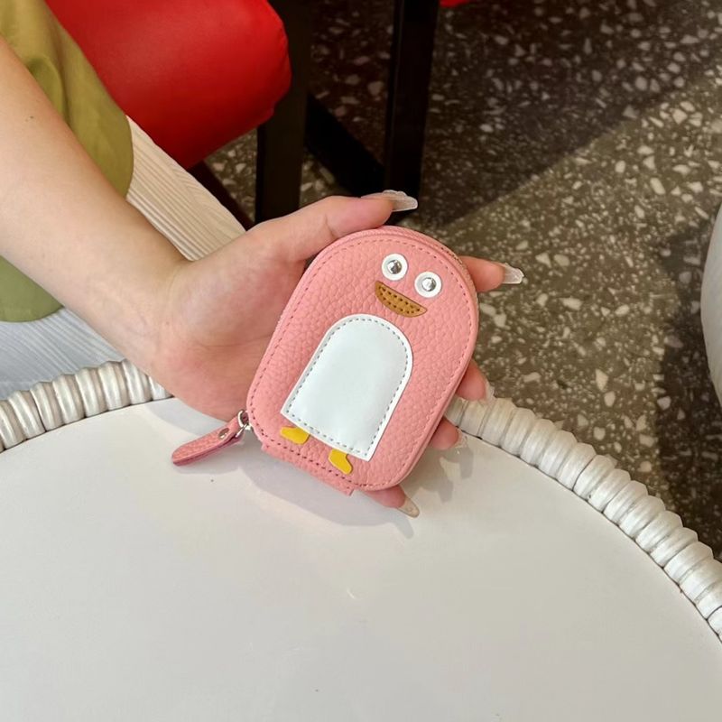 URBAN MASTER Kleiner Pinguin Form Kartenhalter Münzgeld Cartoon Niedlich Echtes Rindsleder Reißverschluss Mini_voghion.com