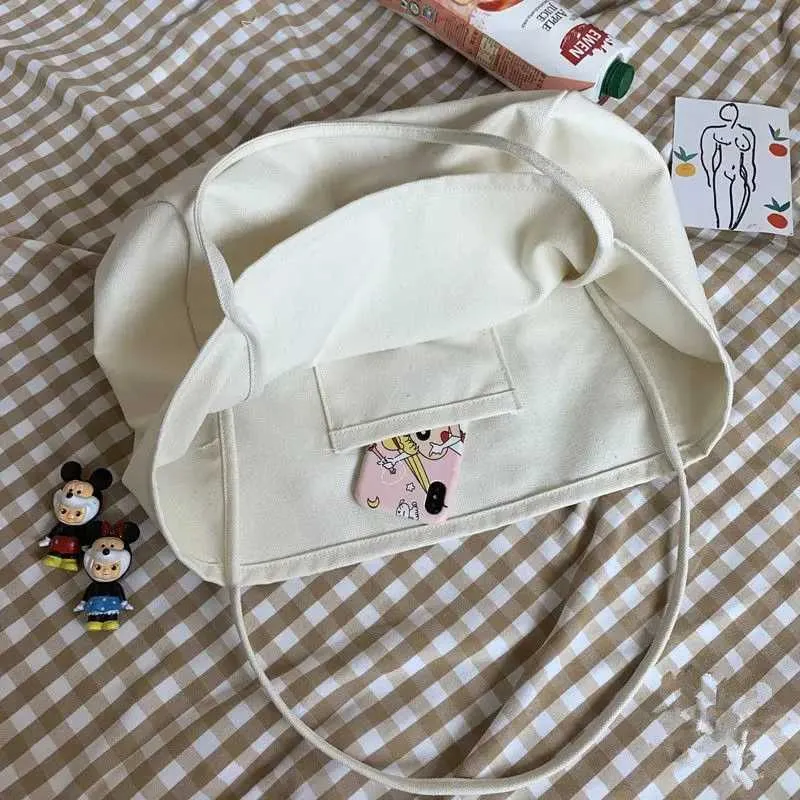 Einfache Canvas Damen Große Kapazität Griff Einfarbig Schultertasche Designer Shopping Handtasche Wiederverwendbare Mädchen TotesC241031_voghion.com