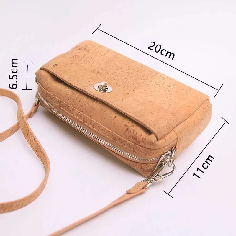 Großhandel Einfarbige Naturkorkentasche Einzelgurt Kleine Größe Reißverschluss Holz Umhängetaschen Frauen Vegan Stilvoll_voghion.com