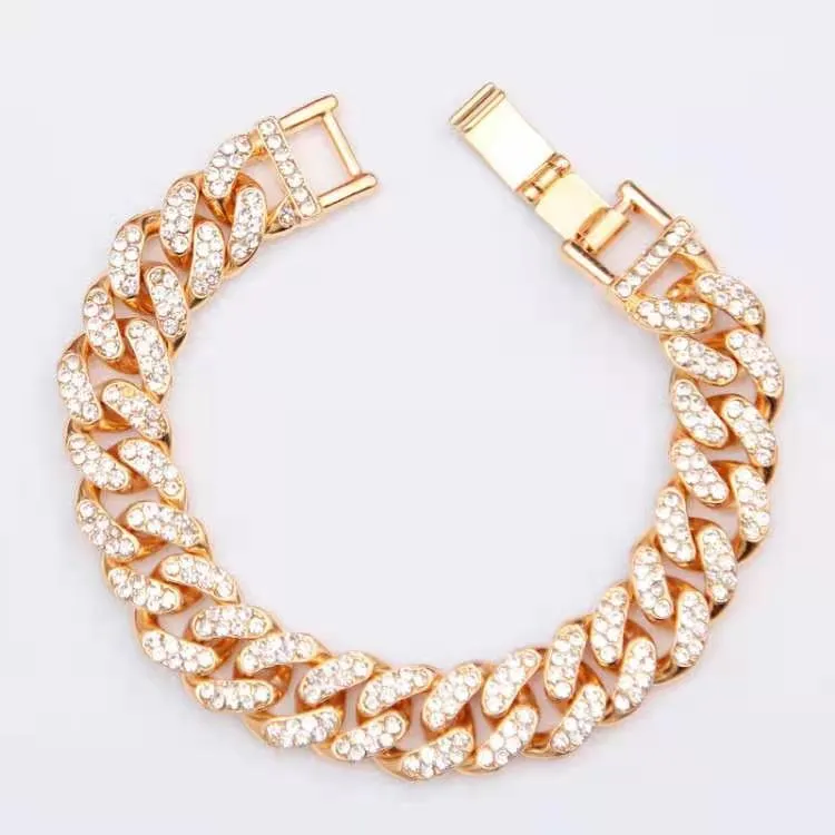 Chaînes Hip Hop Diamant Clouté Chaîne Cubaine Collier Avec Personnalité Exagérée Bracelet De Mode Pull Bijoux Cadeau_voghion.com