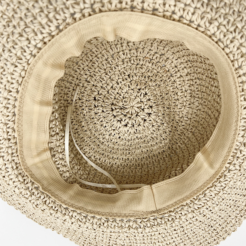 2023 neuer faltbarer Strohhut Sonnenschutz hohler Sonnenschirm cooler großer Krempe Strandhut Damen Sommer Stroh Sonnenhut_voghion.com