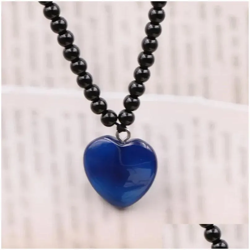 Pendant Necklaces Short Chain Heart Necklace Lapis Lazi Tiger Eyes Crystal Malachite Opal Aventurines Turquoises Stone_voghion.com