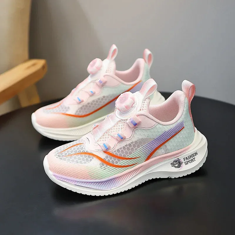 Jongens 2024 Nieuwe Draaiknop Zomer Basisschool Hardloopnet Grote Kinderen Ademende Kinder Sportschoenen 240627_voghion.com