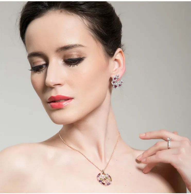 Nova moda quente multicolorido cristal redondo colar pingentes ouro rosa cz zircão joias para mulheres presentes_voghion.com