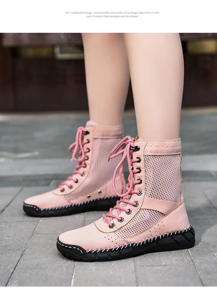 Bottines d'été en maille pour femme, chaussures montantes, respirantes, roses, tendance, décontractées, grande taille 48, 250530_voghion.com
