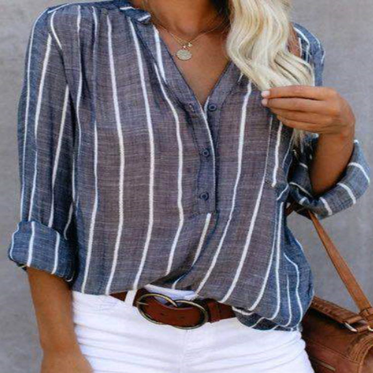 Camicia a righe stampata alla moda semplice da donna_voghion.com