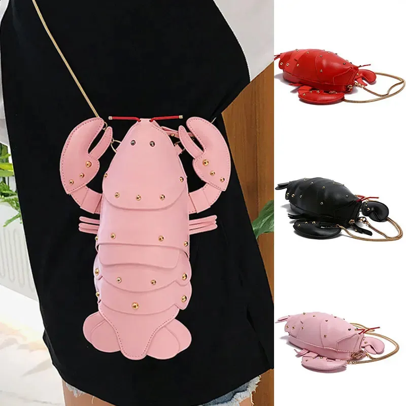 Modische, süße Umhängetaschen aus PU-Leder in Hummerform für Frauen, Schultertasche für Damen, Umhängetasche 240820_voghion.com