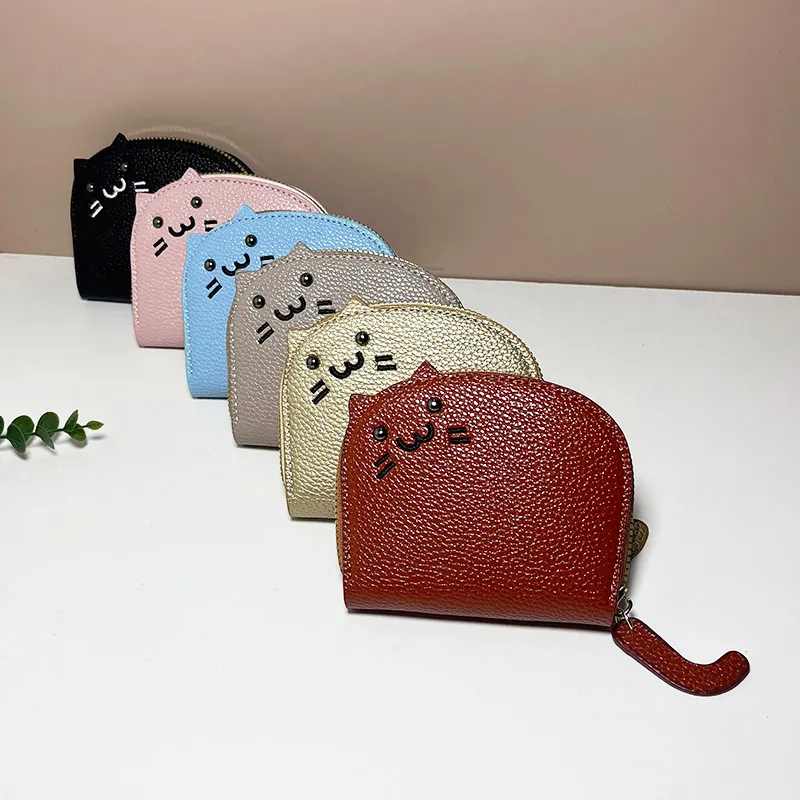 2024 neue süße Katze kleine Reißverschluss Mädchen Marke entworfen Pu Leder Frauen Geldbörse weibliche Kartenhalter Brieftasche_voghion.com