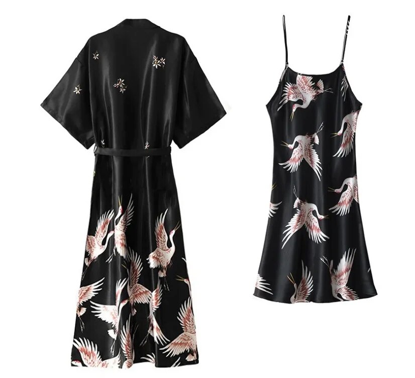 Women's sexy pajamas set, V-neck pajamas, silk pajamas, soaking dress, ladies pajamas, home service, spring, 2-piece set_voghion.com