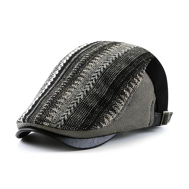 Nye ankomster Retro Beret Høst Vinter Britisk Gatsby Middelaldrende Herrer Visir Avisboy Flat Cap Kjørehatt Med Fiskebensmønster Med Eføyhatt_voghion.com