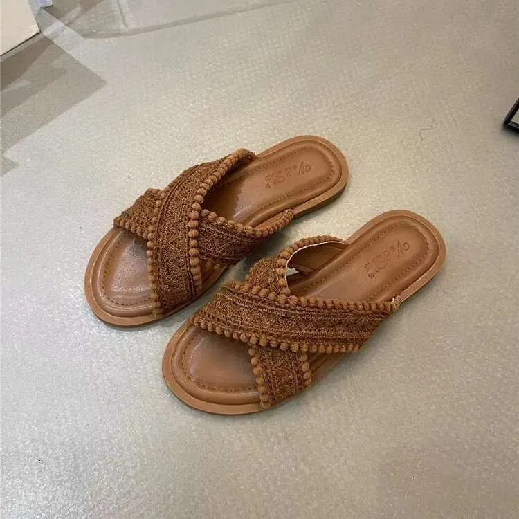 Summer Casual Vintage Woven Cross Bohemian Student Flat Slippers Roman Shoes 456_voghion.com