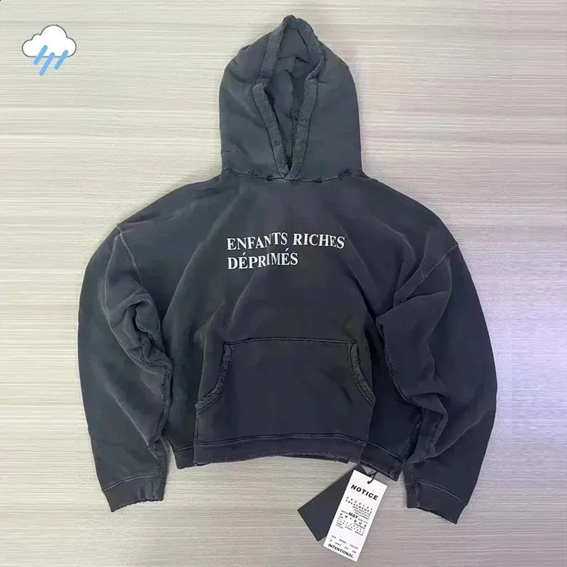 Men's Hoodies Sweatshirts 24FW Quty Strtwear Vintage Washed Black Damaged Enfants Riches Deprimes Hoodie Men Women 1 Tag_voghion.com