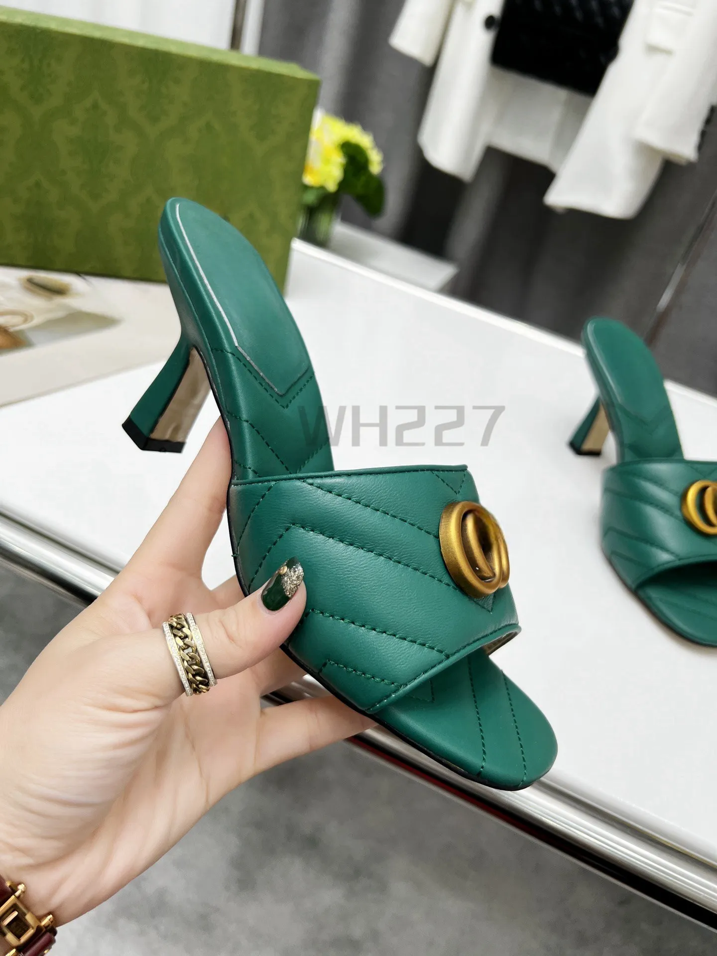 Summer Women's sandals, high fashion designer embroidered printed leather square heels, size 35-42, with shoe box_voghion.com