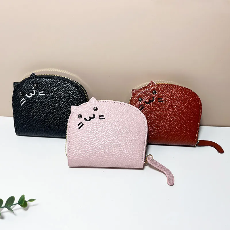 2024 neue süße Katze kleine Reißverschluss Mädchen Marke entworfen Pu Leder Frauen Geldbörse weibliche Kartenhalter Brieftasche_voghion.com
