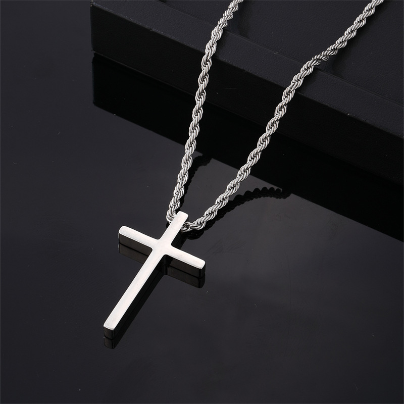 simple titanium steel glossy cross men's necklace hip hop style all-match sweater chain pendant