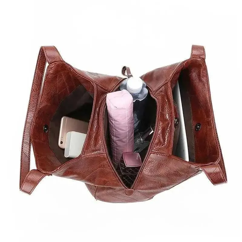 Vintage Leather Large Capacity Marble Grain Womens Shoulder Bag Daily Commuter Handbag Shoppin241104_voghion.com