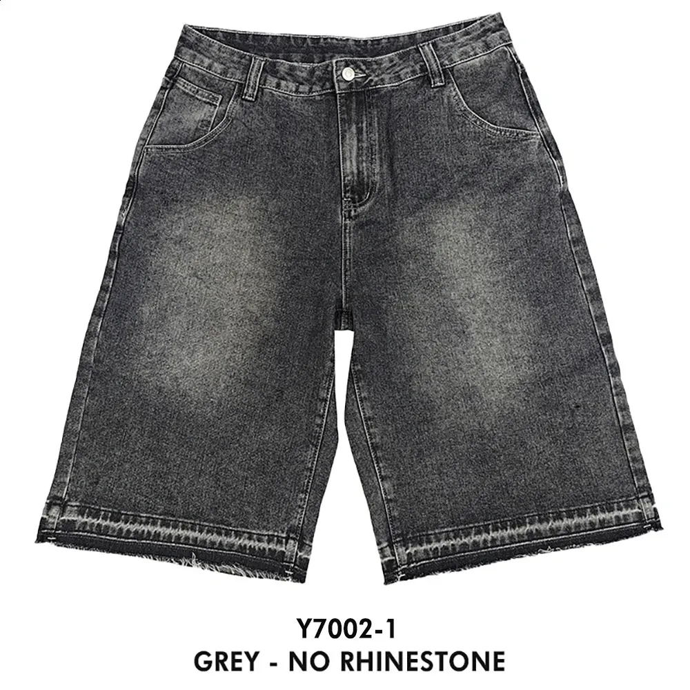 PEERAGE Y2k Retro Rhie Washed Wide Leg Baggy Long Jorts Vyriški Gatvės stiliaus Oversized Frayed Black Grey Loose Denim Jeans_voghion.com