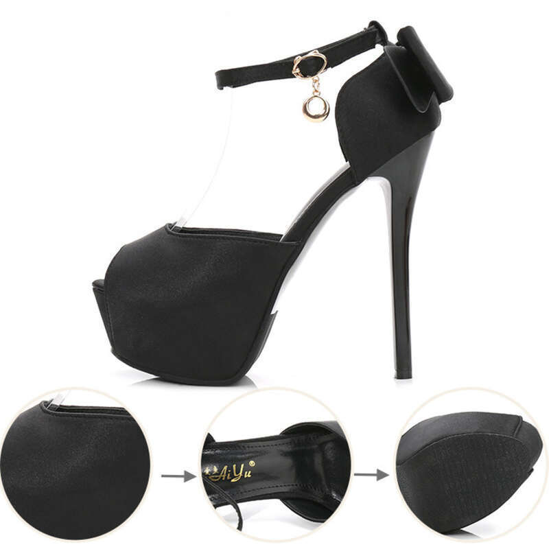 Spring And Autumn Fish Mouth Hollow Sandals, Ultra High Thin Heels, Waterproof Platform, Silk Rear Tripstrap Buckle,_voghion.com