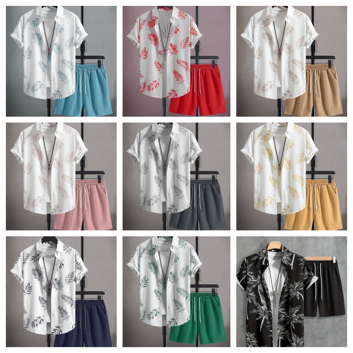 Europe and the United States 2024 summer new shirt shorts suit 3D printing leisure holiday men's cardigan two-piece set_voghion.com