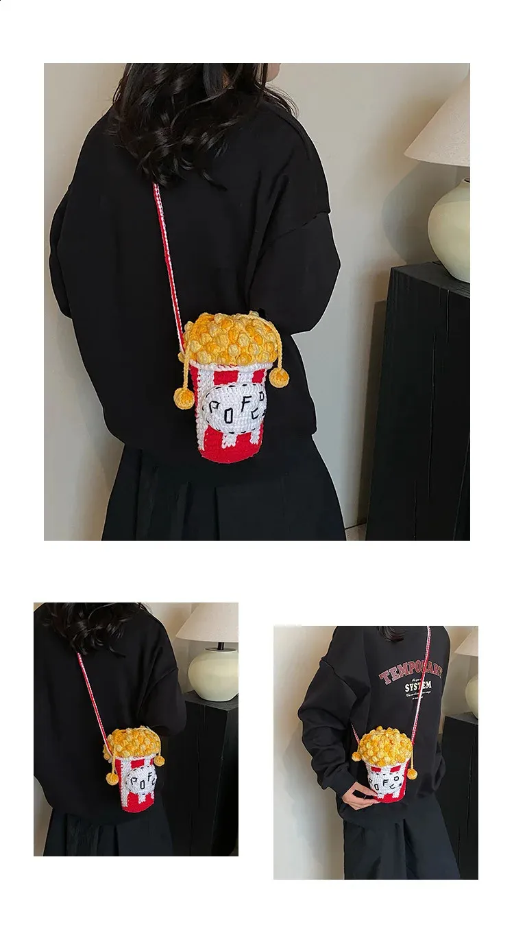 Borsa a tracolla piccola per telefono a tracolla lavorata a maglia con popcorn, per ragazze, da donna, carina 240912_voghion.com