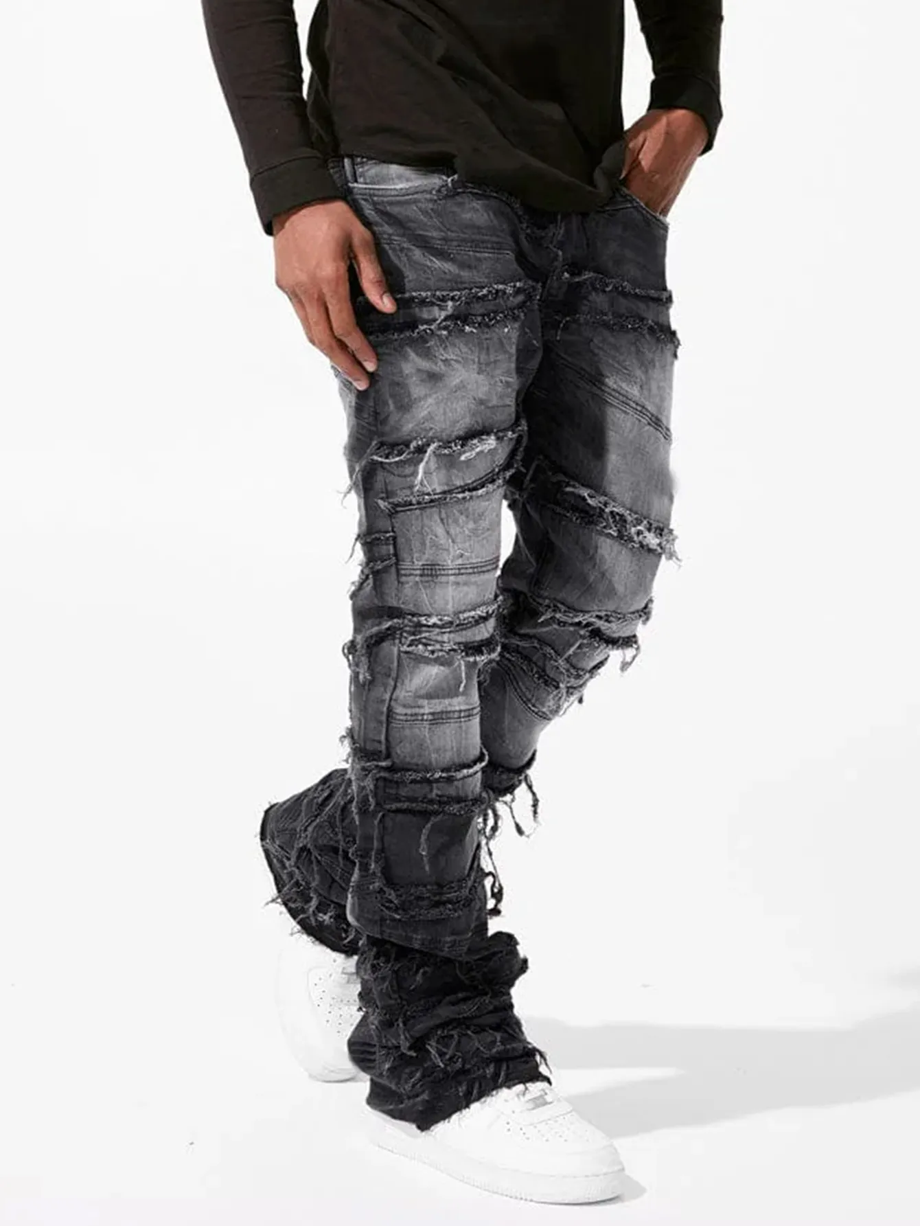 Jeans gescheurde slim patch denim voor heren skinny gestapelde broeken broek streetwear jongen_voghion.com