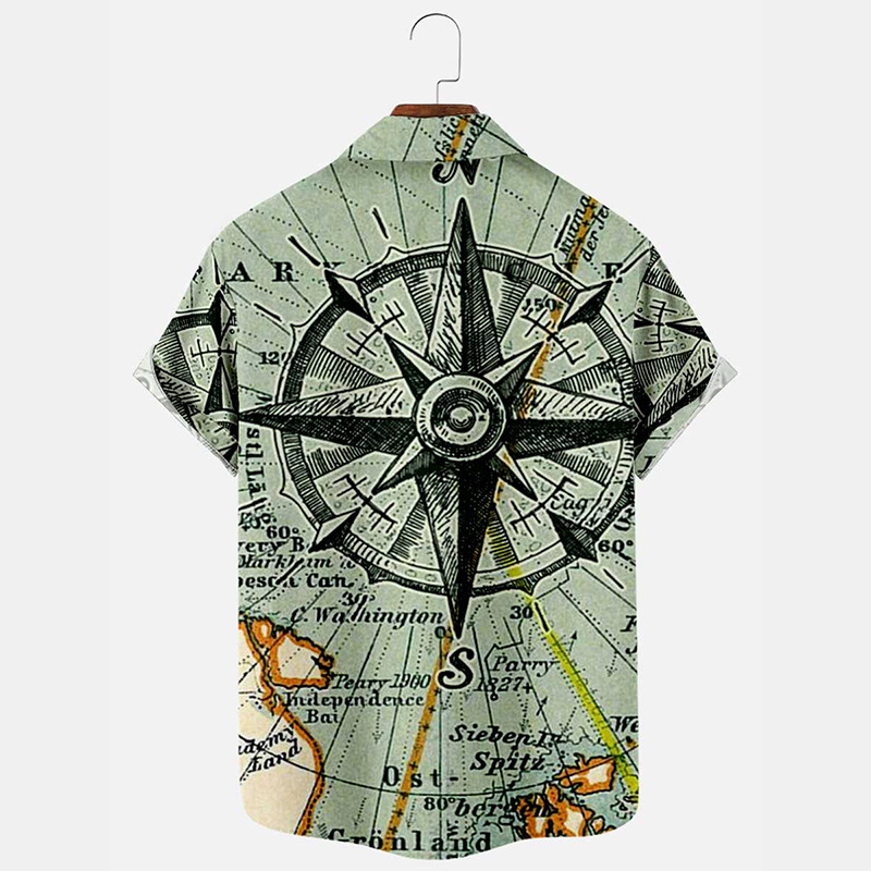 Chemise d'été surdimensionnée à revers, décontractée, coupe cintrée, en coton, imprimé fin, vert_voghion.com