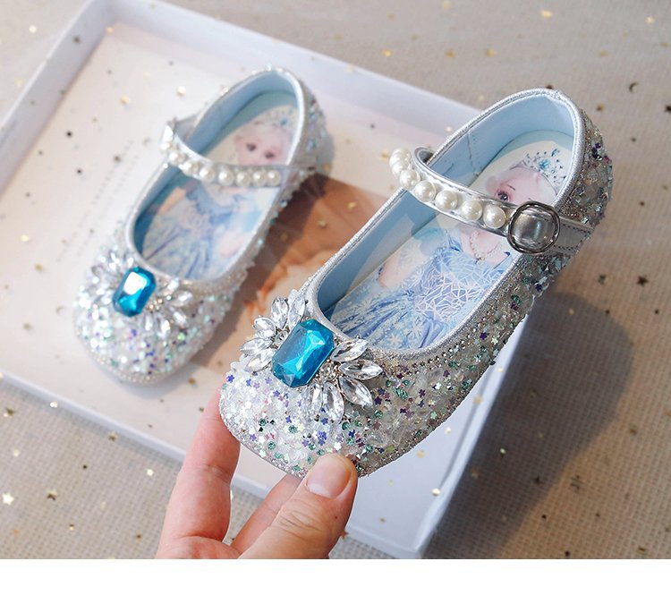 Princess Elsa 2024 Summer New Soft Sole Children's Play Little Leather Girl's Fashion Crystal Single Shoes_voghion.com