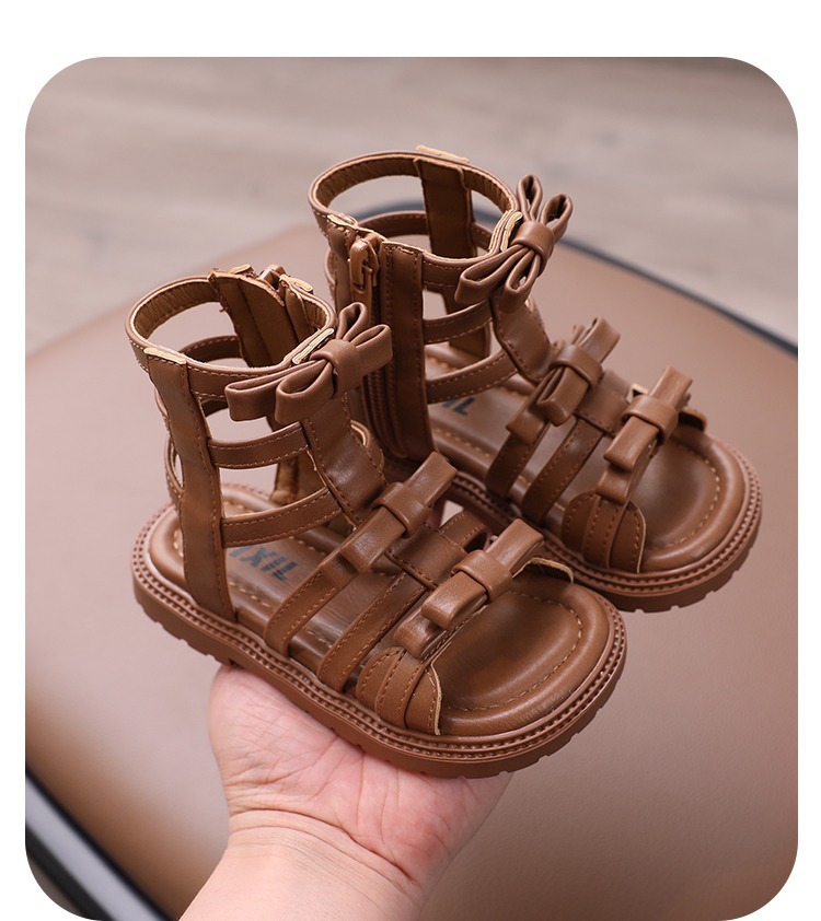 Little Girl Sweet Bow Princess Shoes 2024 Summer New Fashion Korean Edition Girls High Top Roman Sandals_voghion.com
