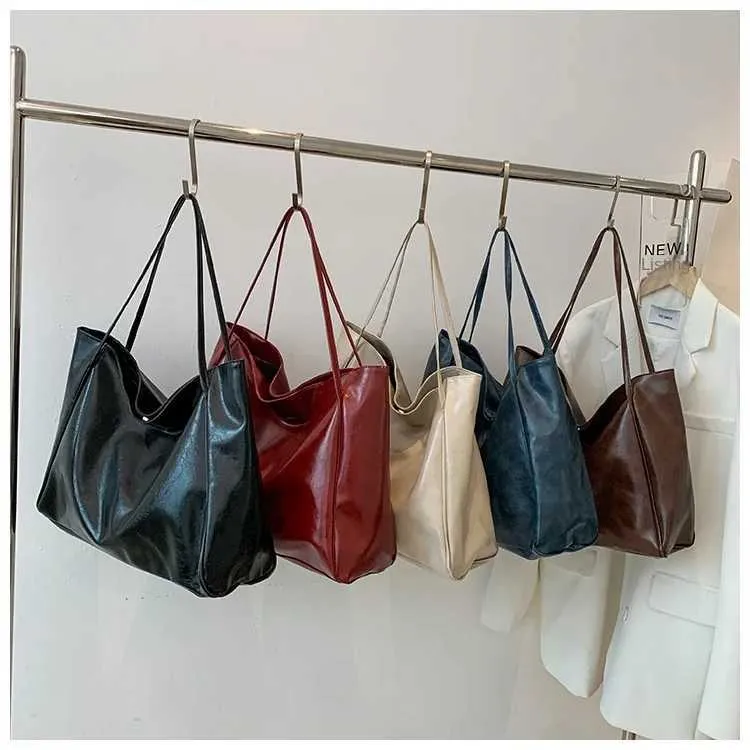 Casual Pu Leather Shoulder Bag Solid Colour Tote For Women_voghion.com