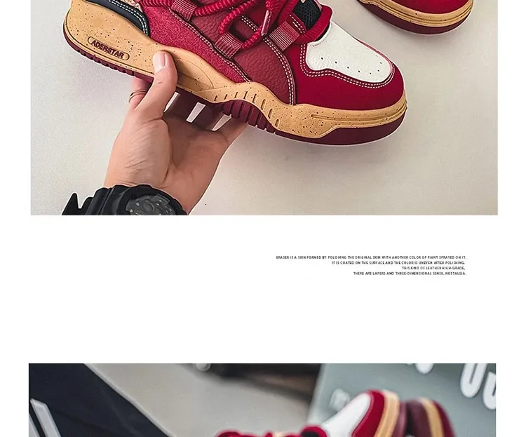 Modne, platformowe, retro, czerwone, uliczne, hip-hopowe buty męskie, trampki do skateboardingu, męskie, niskie, codzienne, sportowe buty sportowe 250310_voghion.com