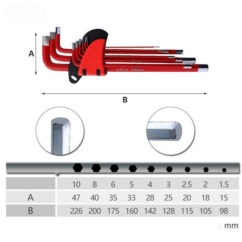 Sechskantschlüsselsatz, Farbiger Chrom-Vanadium-Stahl, Verlängerter Schraubenschlüssel, Kugelförmiger Flachkopf, Pflaumenblüte, Reisförmig,_voghion.com