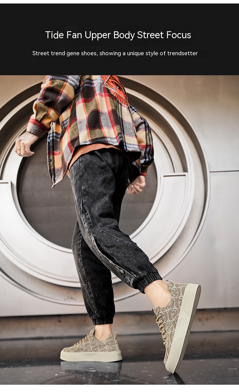 Herenschoenen Lente 2024 Nieuwe ademende canvasschoenen Trendy veelzijdige sport- en casual lage schoenen Heren bedrukte trendy schoenen_voghion.com