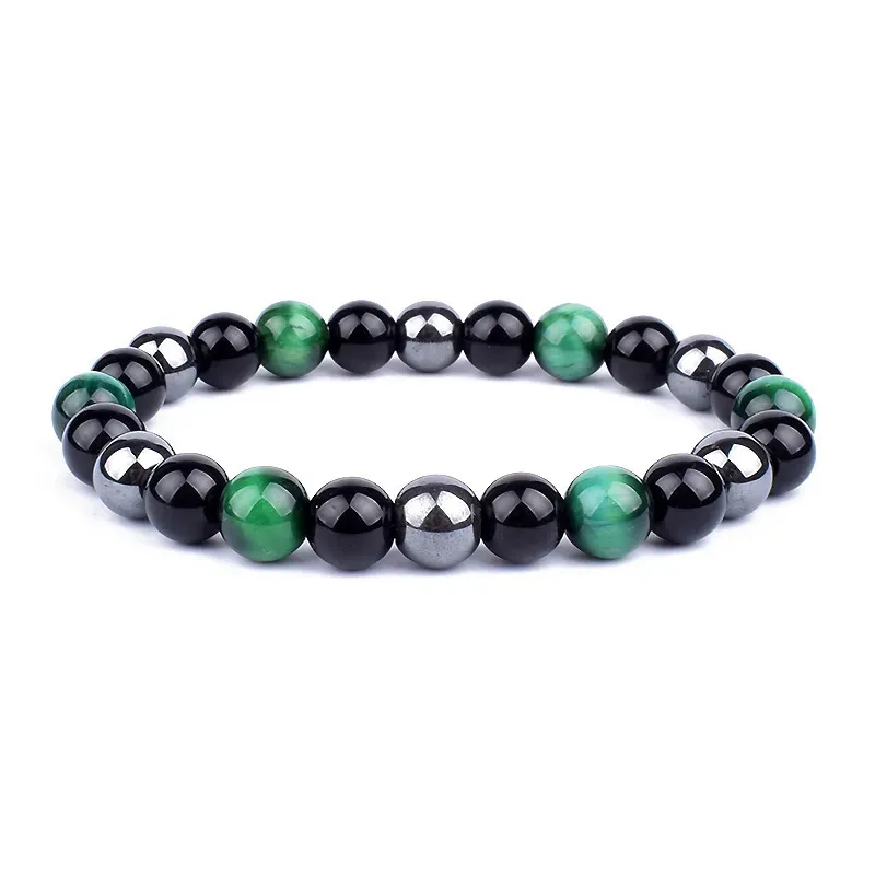Triple Protection Beaded Bracelet With Obsidian Hematite Tiger Eye_voghion.com